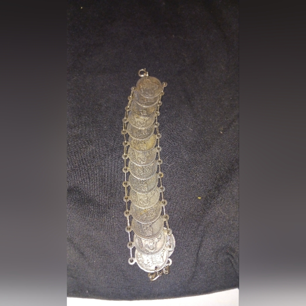 Vintage Roma Silvertone Coin Bracelet